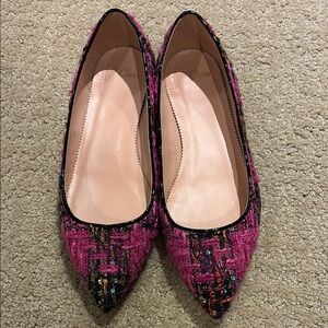 J. Crew Pink and Black Tweed Flats 7 K2904